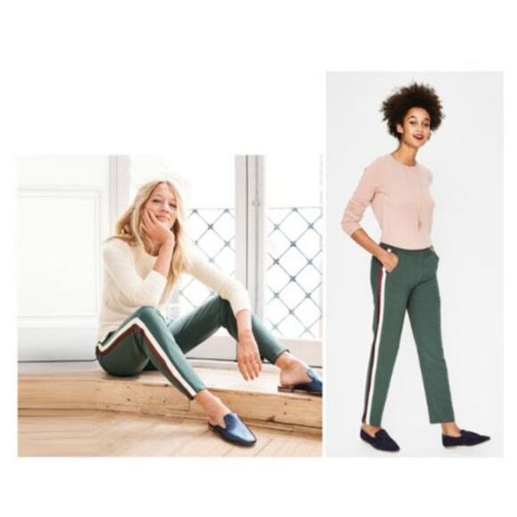 Boden Pants Womens Size 6 Bristol Side Stripe 7/8 Trouser Pine Green Crop Ankle - Picture 2 of 16